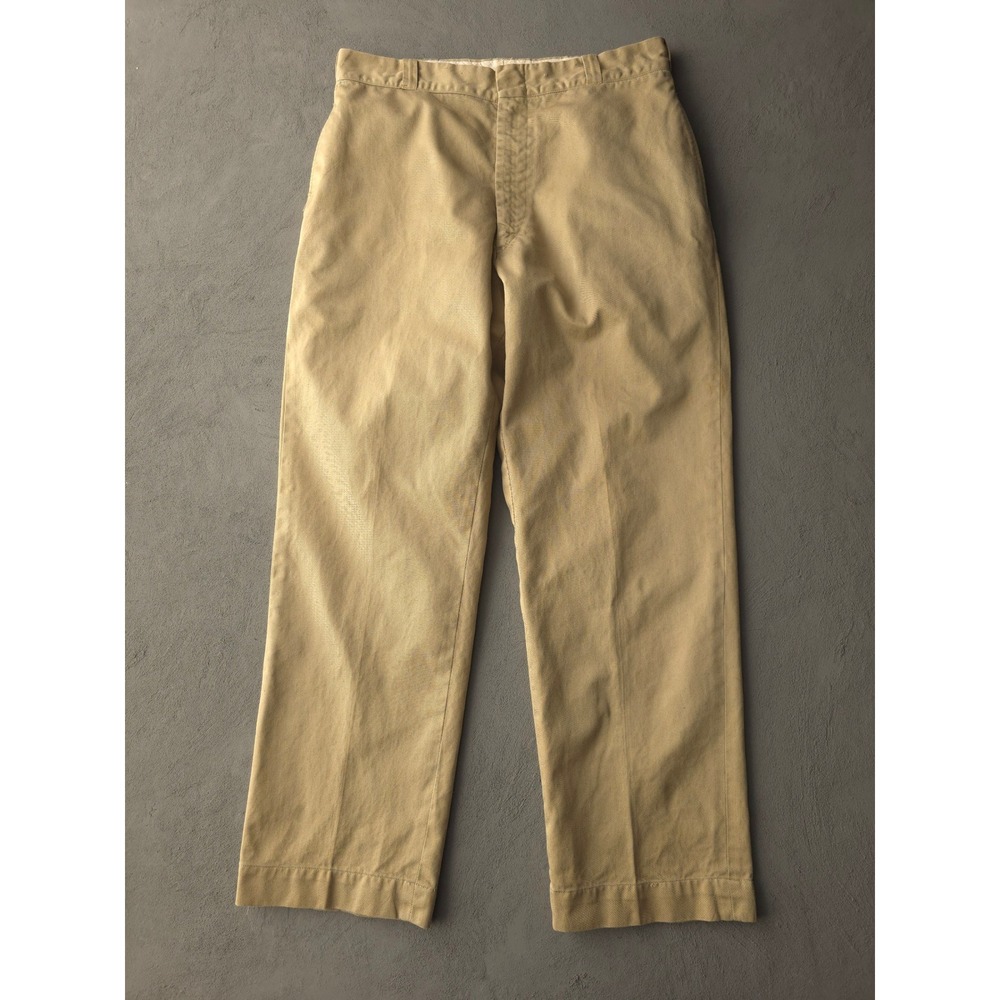 Vintage 60s Khaki Chino Trousers 31x28 Military Style Cotton Twill Pants